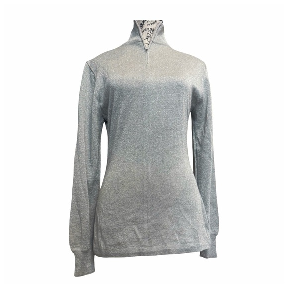 Lillie Ruben Vintage Women’s Long-Sleeve Zip-Collar Top. Metallic Silver. Small - Picture 2 of 10